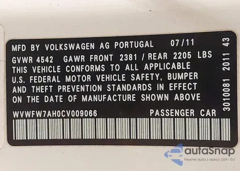 2012 Volkswagen Eos Executive z USA, uszkodzony, nr VIN WVWFW7AH0CV009066